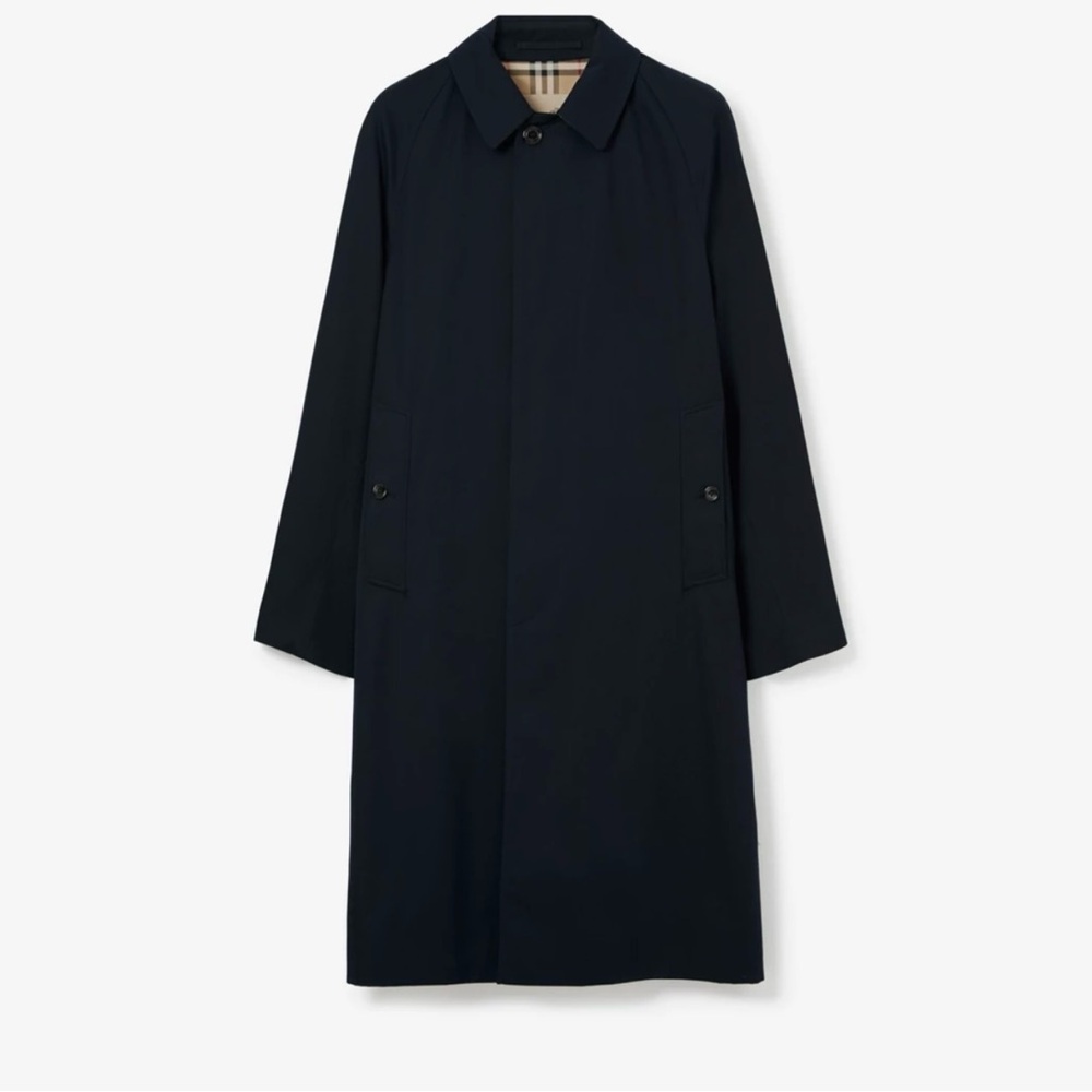 Men’s Burberrys Long Gabardine Car Coat 
with removable wool lining and collar